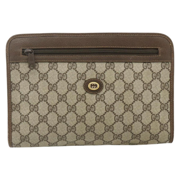 GUCCI GG Supreme Clutch Bag PVC Beige Gold 97 01 037 Auth 178113