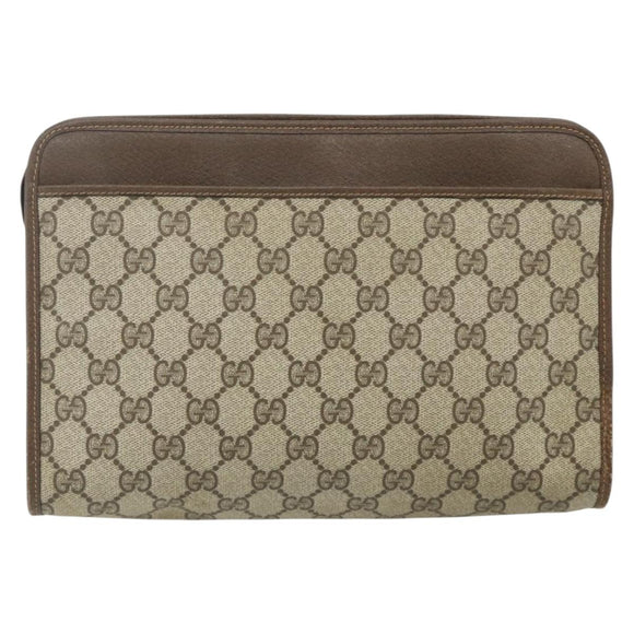 GUCCI GG Supreme Clutch Bag PVC Beige Gold 97 01 037 Auth 178113