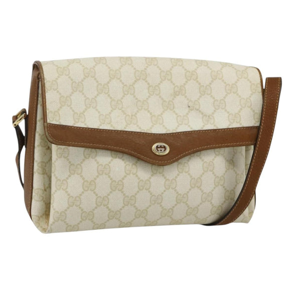 GUCCI GG Supreme Shoulder Bag PVC White Gold 904 02 084 Auth 178115