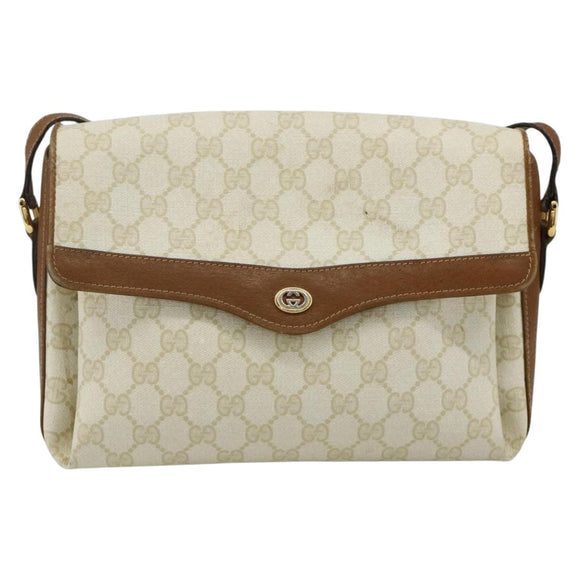 GUCCI GG Supreme Shoulder Bag PVC White Gold 904 02 084 Auth 178115