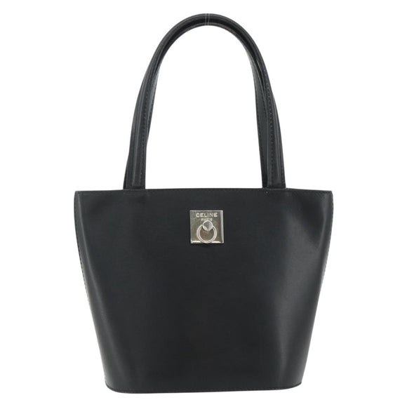 CELINE Hand Bag Leather Black Silver Auth 178117A