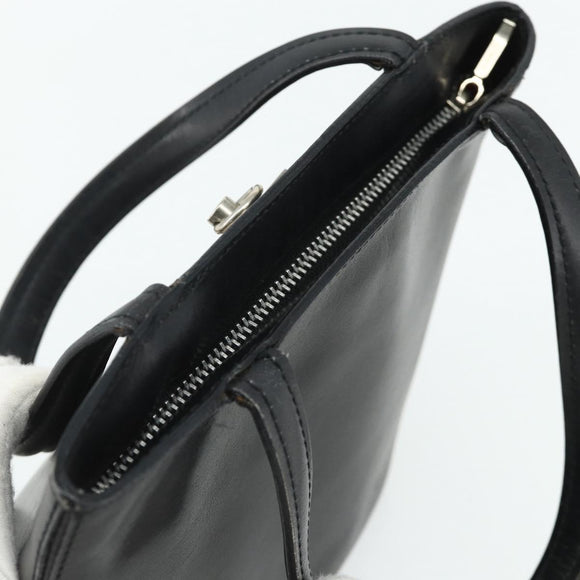 CELINE Hand Bag Leather Black Silver Auth 178117A