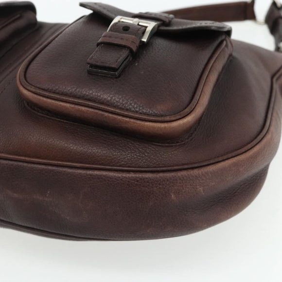 PRADA Shoulder Bag Leather Brown Silver Auth 178118A