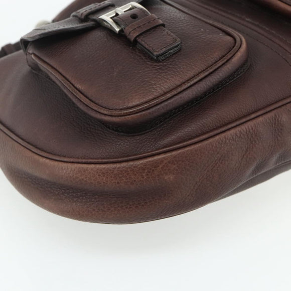 PRADA Shoulder Bag Leather Brown Silver Auth 178118A