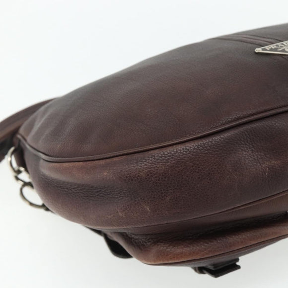 PRADA Shoulder Bag Leather Brown Silver Auth 178118A