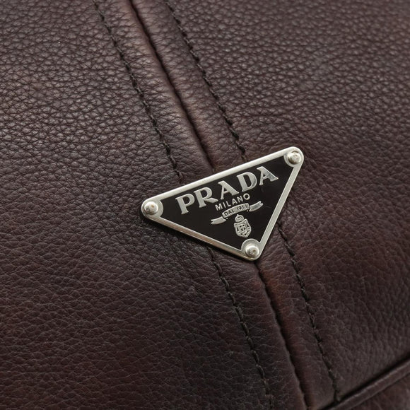 PRADA Shoulder Bag Leather Brown Silver Auth 178118A