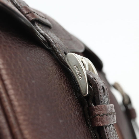 PRADA Shoulder Bag Leather Brown Silver Auth 178118A