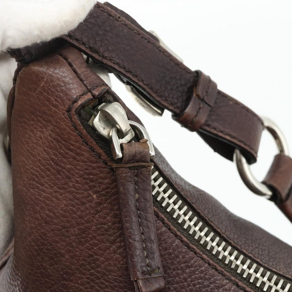 PRADA Shoulder Bag Leather Brown Silver Auth 178118A