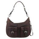 PRADA Shoulder Bag Leather Brown Silver Auth 178118A-13
