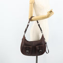 PRADA Shoulder Bag Leather Brown Silver Auth 178118A-25