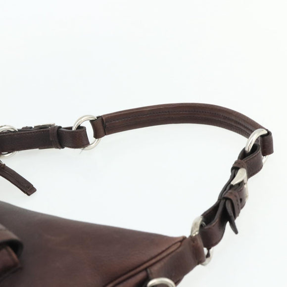 PRADA Shoulder Bag Leather Brown Silver Auth 178118A