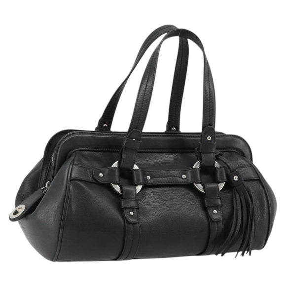 BALLY Hand Bag Leather Black Silver Auth 178121A