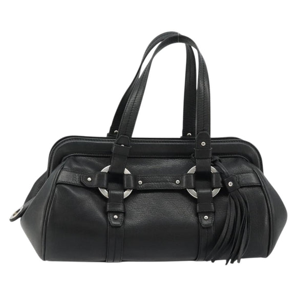 BALLY Hand Bag Leather Black Silver Auth 178121A