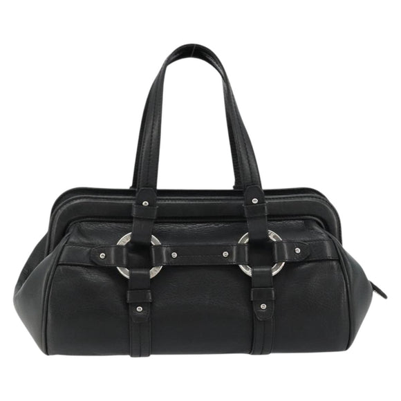 BALLY Hand Bag Leather Black Silver Auth 178121A