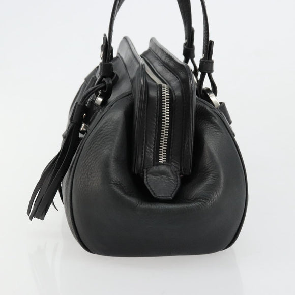 BALLY Hand Bag Leather Black Silver Auth 178121A