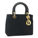 Christian Dior Canage Hand Bag Nylon Black Gold Auth 178124A-1