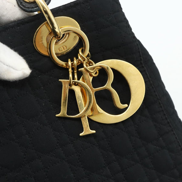 Christian Dior Canage Hand Bag Nylon Black Gold Auth 178124A