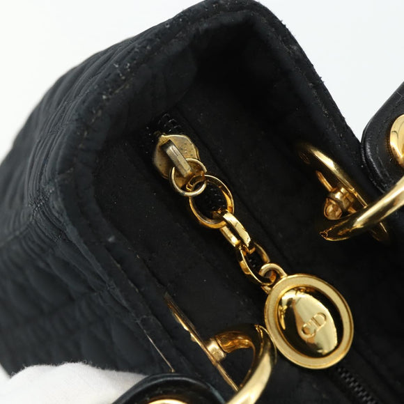 Christian Dior Canage Hand Bag Nylon Black Gold Auth 178124A
