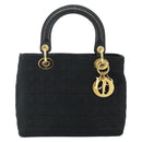 Christian Dior Canage Hand Bag Nylon Black Gold Auth 178124A-2