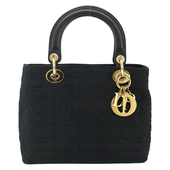 Christian Dior Canage Hand Bag Nylon Black Gold Auth 178124A