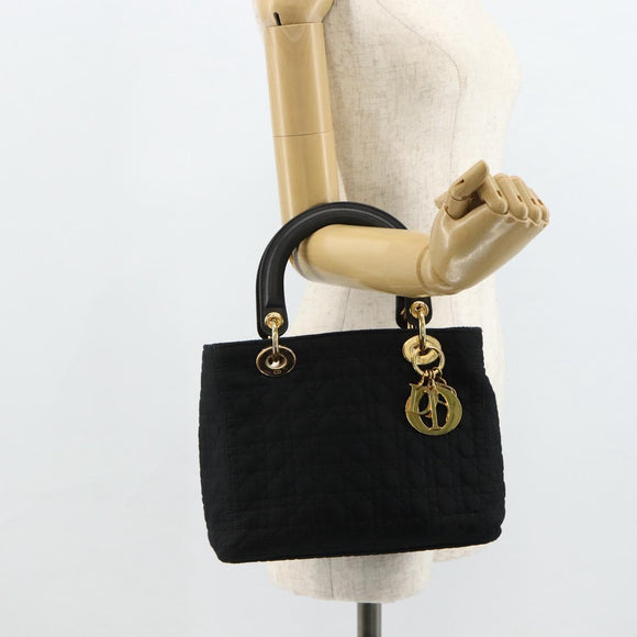 Christian Dior Canage Hand Bag Nylon Black Gold Auth 178124A