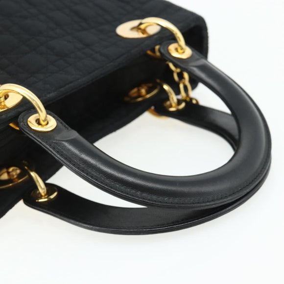 Christian Dior Canage Hand Bag Nylon Black Gold Auth 178124A