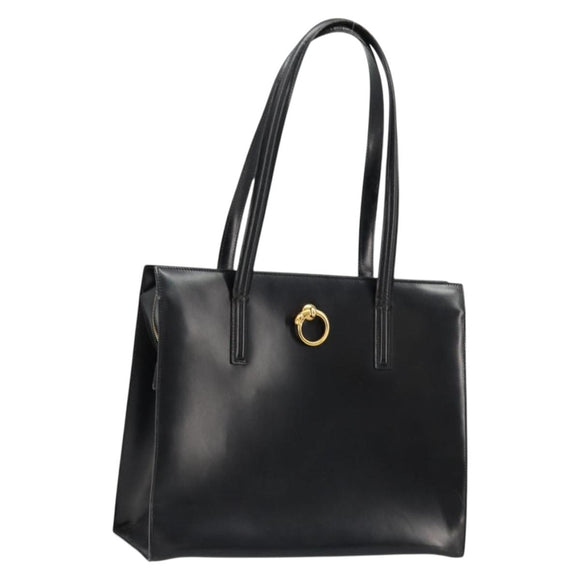 CARTIER PANTHERE Tote Bag Leather Black Gold Auth 178125
