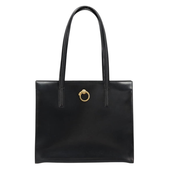 CARTIER PANTHERE Tote Bag Leather Black Gold Auth 178125
