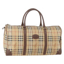 Burberrys Nova Check Boston Bag PVC Leather Beige Gold Auth 178126-1