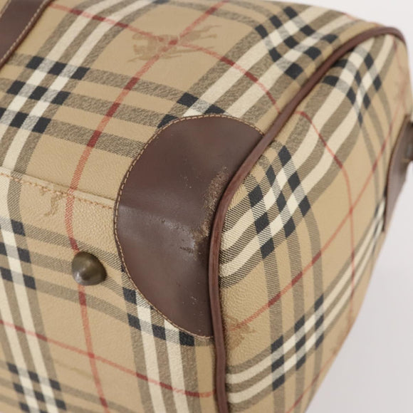 Burberrys Nova Check Boston Bag PVC Leather Beige Gold Auth 178126