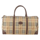 Burberrys Nova Check Boston Bag PVC Leather Beige Gold Auth 178126-2