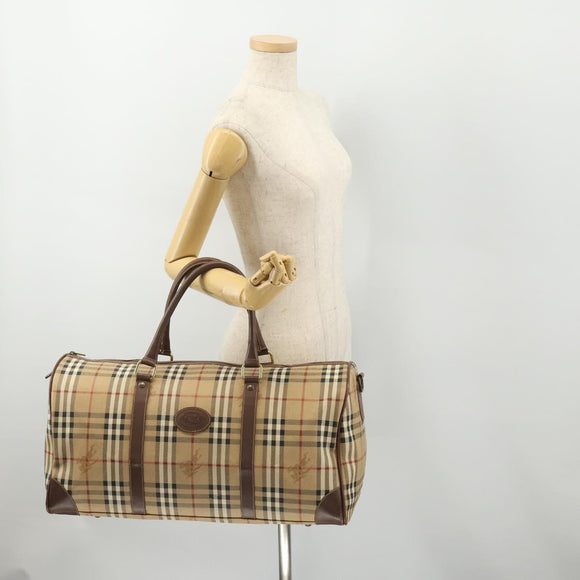 Burberrys Nova Check Boston Bag PVC Leather Beige Gold Auth 178126