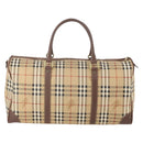 Burberrys Nova Check Boston Bag PVC Leather Beige Gold Auth 178126-3