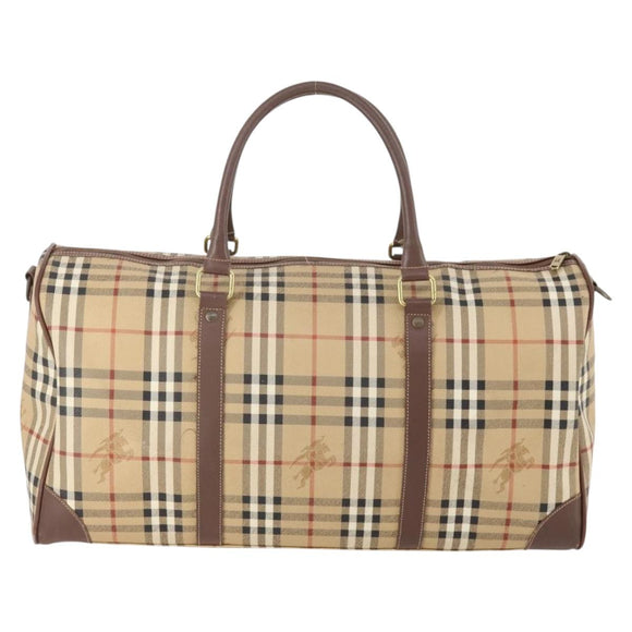 Burberrys Nova Check Boston Bag PVC Leather Beige Gold Auth 178126