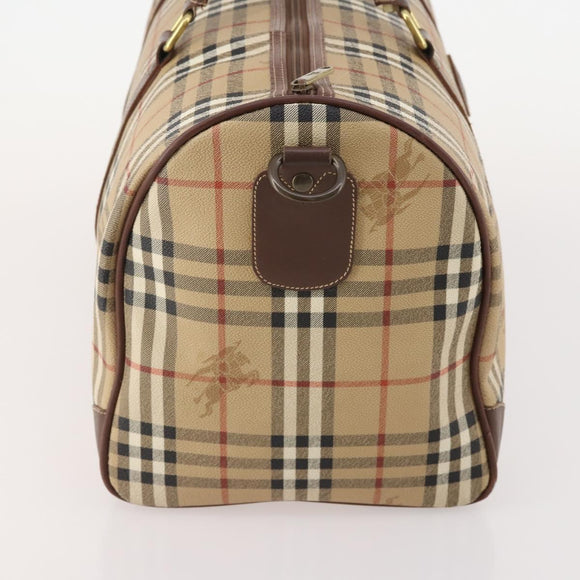 Burberrys Nova Check Boston Bag PVC Leather Beige Gold Auth 178126