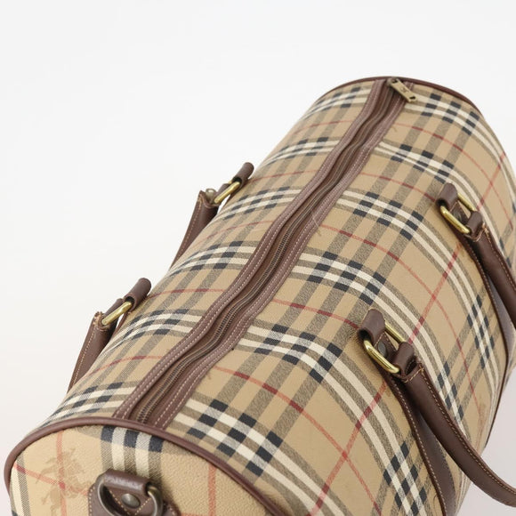 Burberrys Nova Check Boston Bag PVC Leather Beige Gold Auth 178126