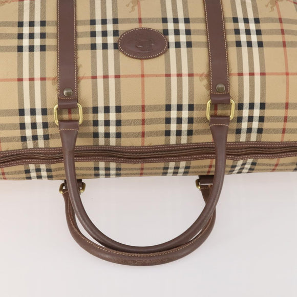 Burberrys Nova Check Boston Bag PVC Leather Beige Gold Auth 178126