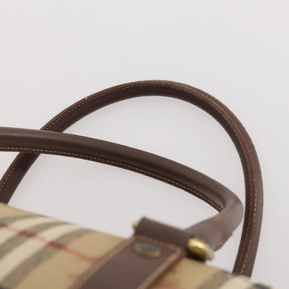 Burberrys Nova Check Boston Bag PVC Leather Beige Gold Auth 178126