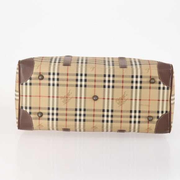 Burberrys Nova Check Boston Bag PVC Leather Beige Gold Auth 178126