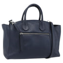 BALLY Hand Bag Leather 2way Navy Silver Auth 178127-1