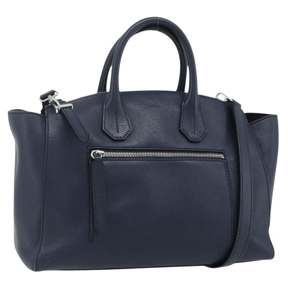 BALLY Hand Bag Leather 2way Navy Silver Auth 178127