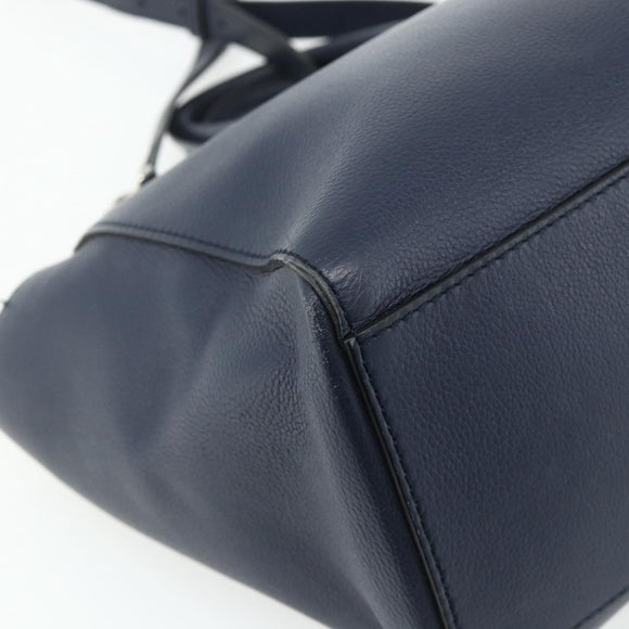 BALLY Hand Bag Leather 2way Navy Silver Auth 178127