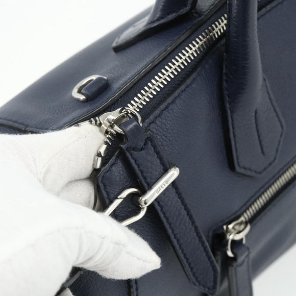 BALLY Hand Bag Leather 2way Navy Silver Auth 178127