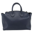 BALLY Hand Bag Leather 2way Navy Silver Auth 178127-2