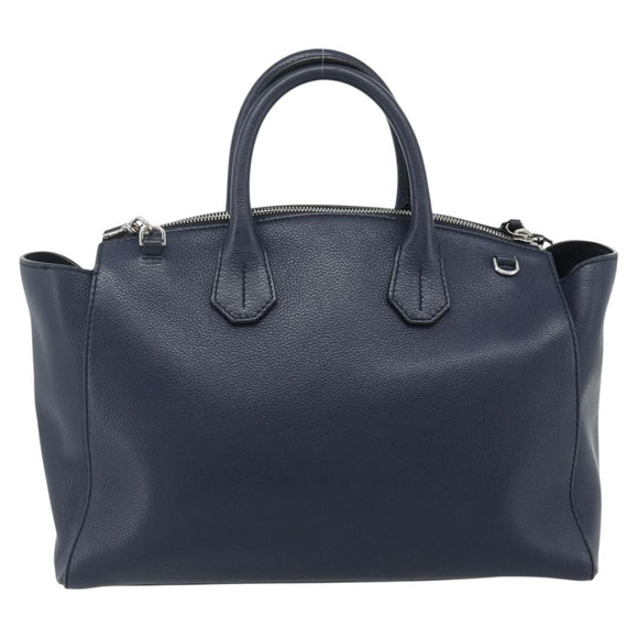 BALLY Hand Bag Leather 2way Navy Silver Auth 178127