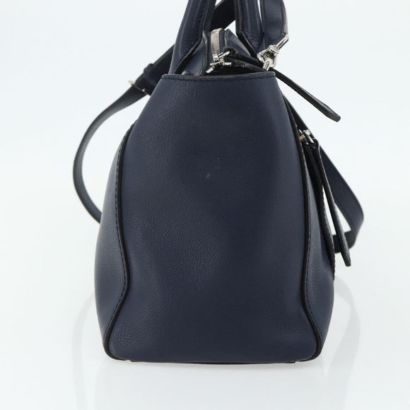 BALLY Hand Bag Leather 2way Navy Silver Auth 178127