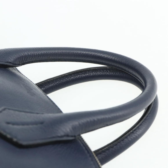 BALLY Hand Bag Leather 2way Navy Silver Auth 178127