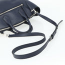 BALLY Hand Bag Leather 2way Navy Silver Auth 178127-8
