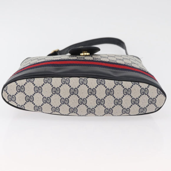GUCCI GG Supreme Sherry Line Shoulder Bag PVC Navy Gold Auth 178128