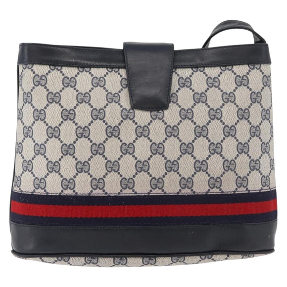 GUCCI GG Supreme Sherry Line Shoulder Bag PVC Navy Gold Auth 178128